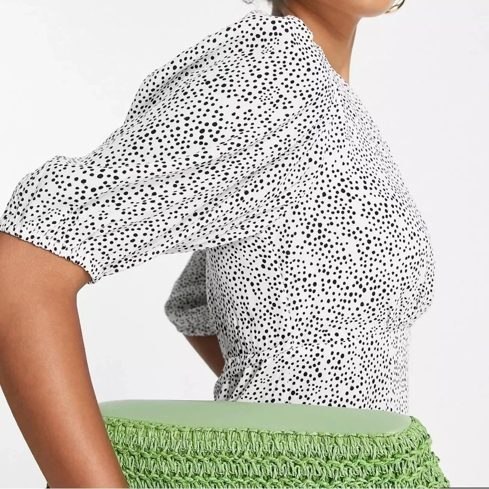 & Other Stories Polka Dot Midi Dress Puff Sleeves White Size 6 NWT Retail $119 - Picture 4 of 8